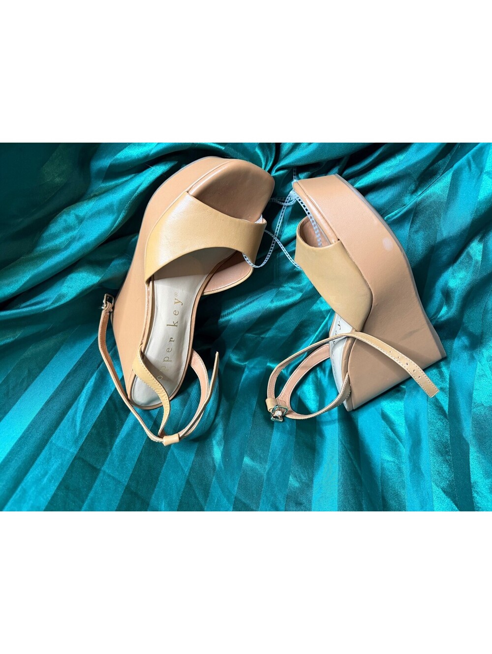Copper Key Nude Slingback Wedge Sandals Ankle Strap Peep Toe Platform